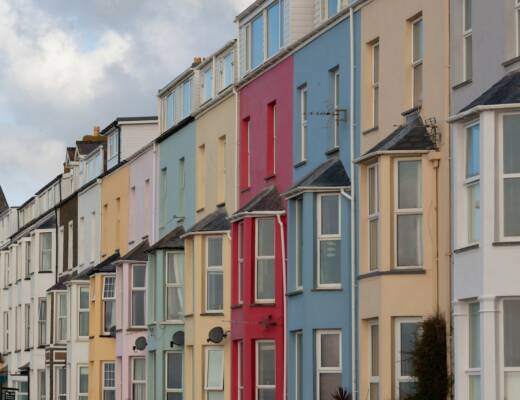 white and red concrete rental property business