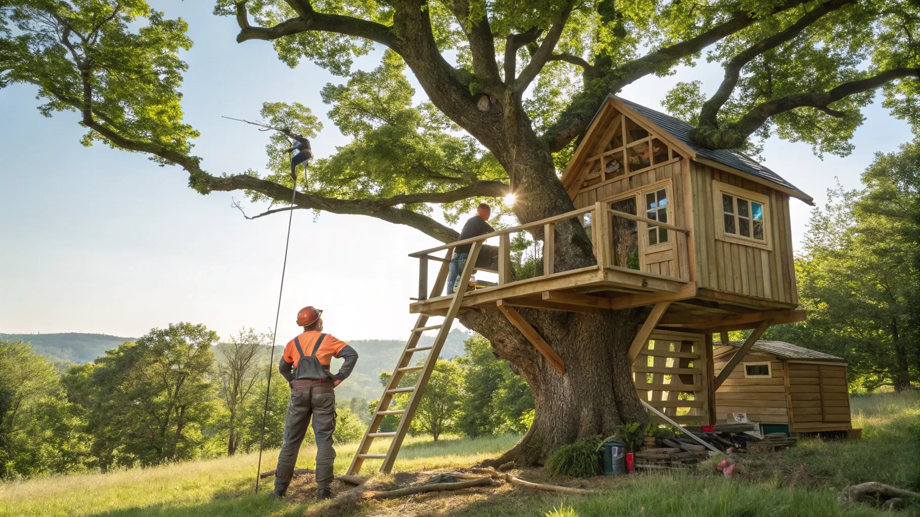 team builds treehouse thirteen weeks