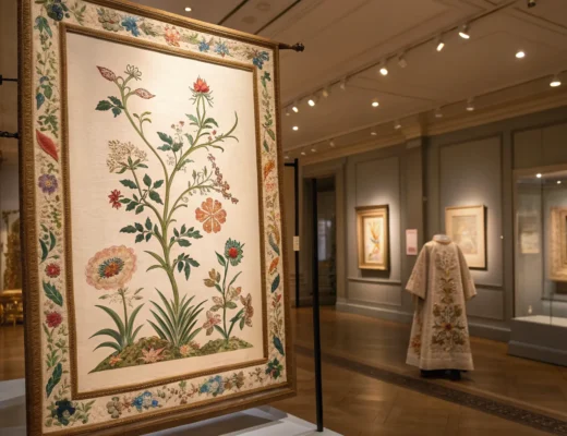traveling embroidery exhibit government indemnity
