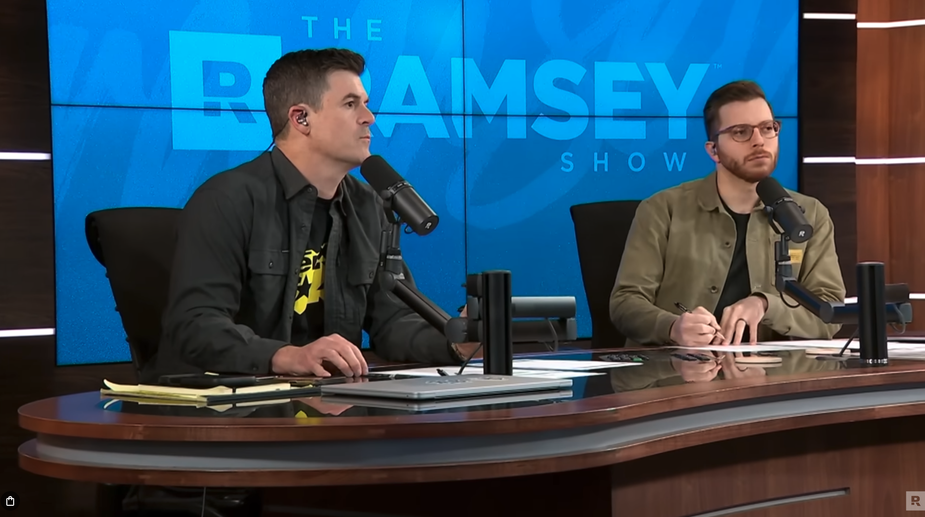 Image of The Ramsey Show Highlights Youtube channel host speaking with talk show guest; Fix Your Marriage Money