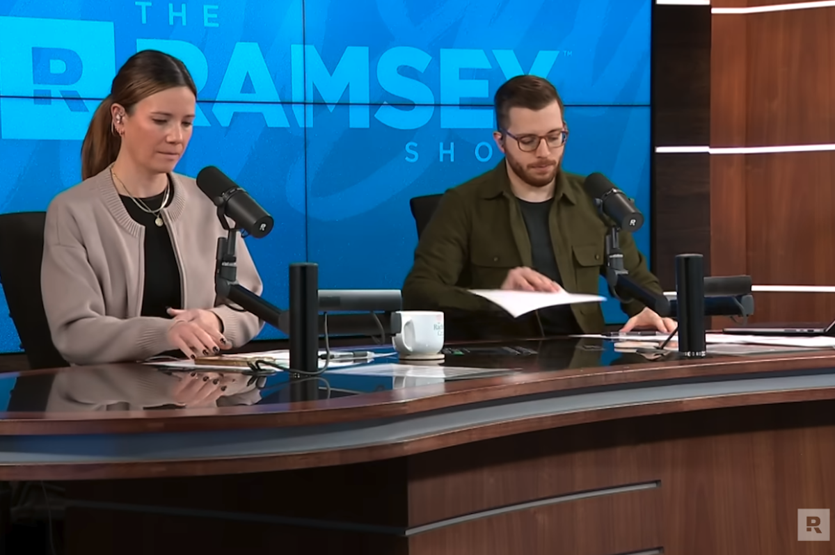 Image of The Ramsey Show Highlights Youtube channel host speaking with talk show guest; build day job right