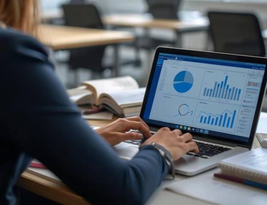 Woman working on laptop with charts and graphs; consequences founders face