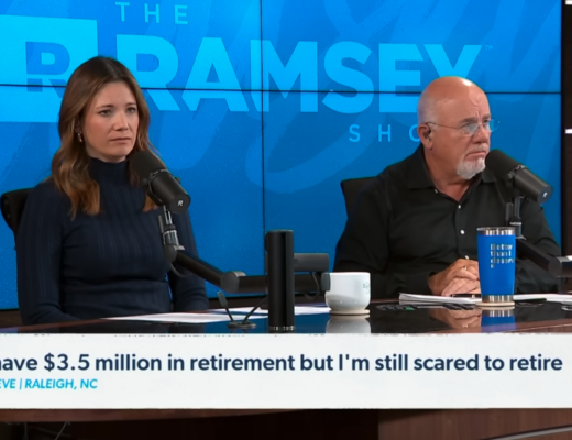 Image of The Ramsey Show Highlights Youtube channel host speaking with talk show guest; retire sooner