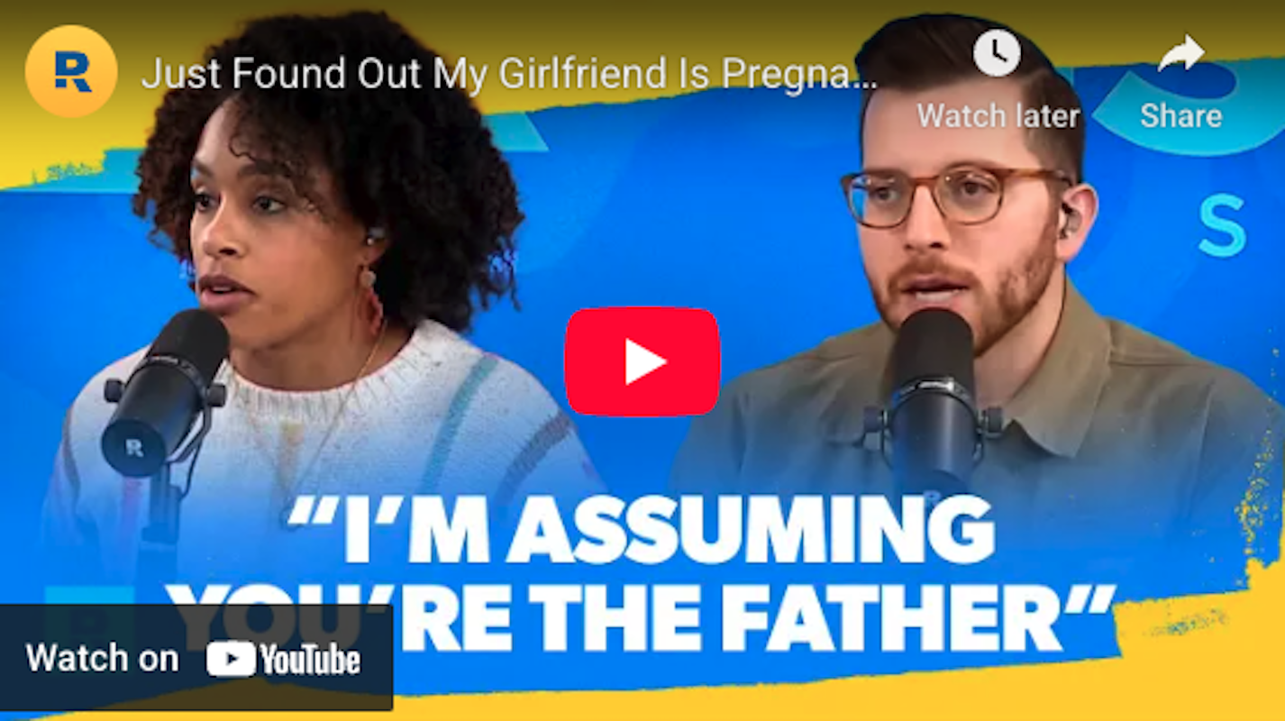 YouTube thumbnail image of The Ramsey Show Highlights talkshow host speaking with guest; stop chasing degrees