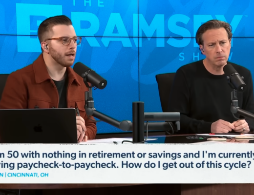 Image of The Ramsey Show Highlights Youtube channel hosts speaking with talk show guest; win with money