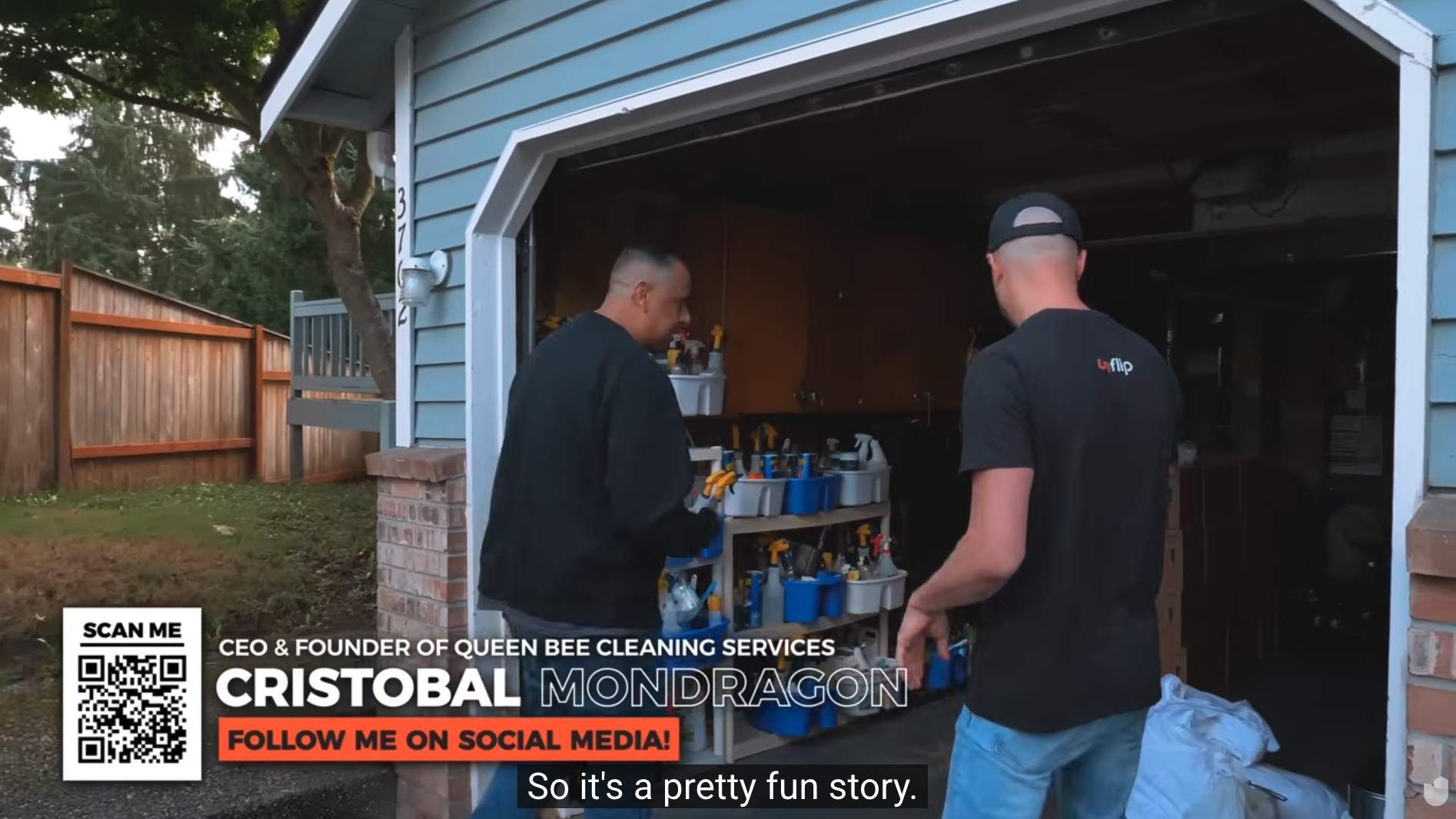 Image of UpFlip Youtube channel episode snapshot introducing featured guest business owner; building cleaning business