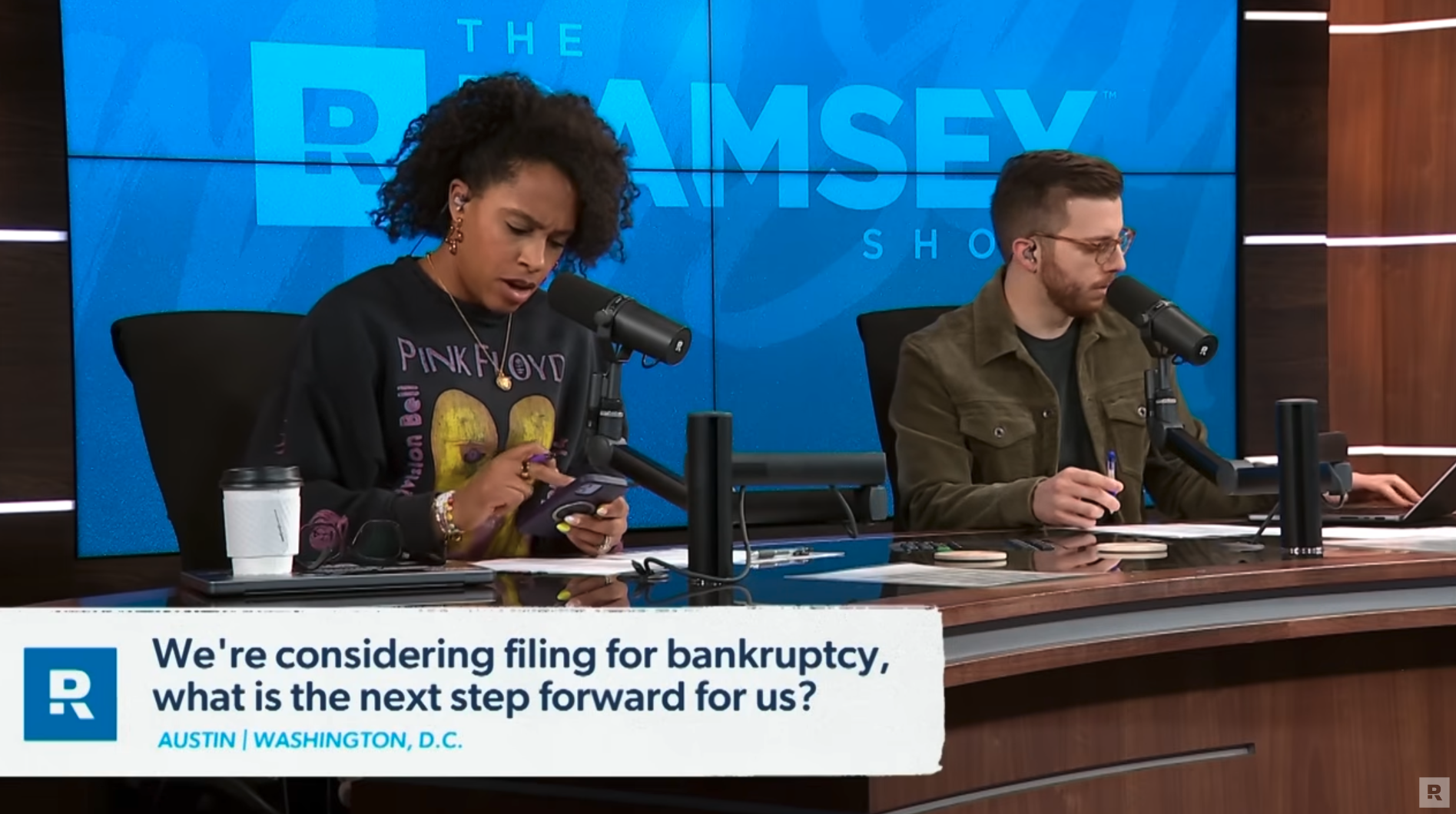 Image of The Ramsey Show Highlights Youtube channel hosts speaking; debt discipline wins