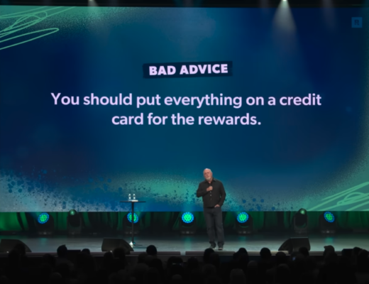 Image of The Ramsey Show Highlights Youtube channel host speaking at event; falling for money myths