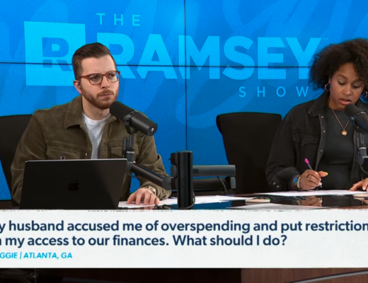 Image of The Ramsey Show Highlights Youtube channel hosts speaking; financial control abuse