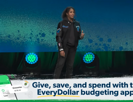 Image of The Ramsey Show Highlights Youtube channel host speaking to large audience about financial planning; financial freedom purpose