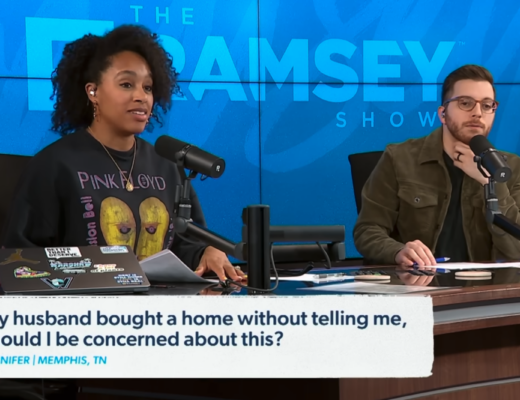 Image of The Ramsey Show Highlights Youtube channel hosts speaking with talk show guest; financial infidelity