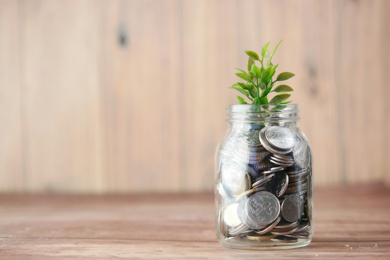 a glass jar filled with coins and a plant, representing financial growth; family compounds financial traps