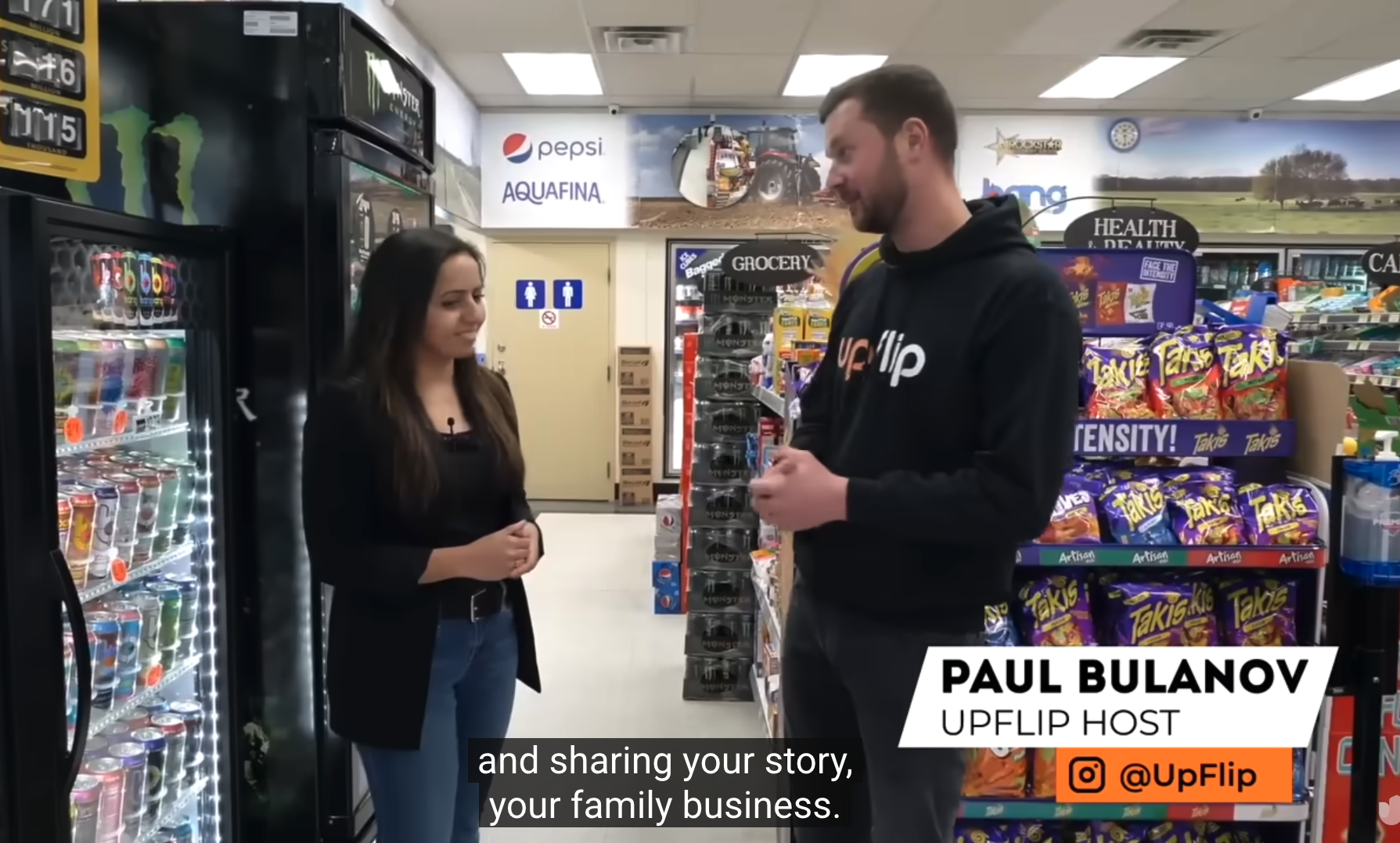 Image of UpFlip Youtube channel host introducing his featured guest; revenue in gas stations