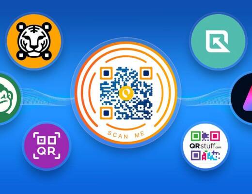 Image of code generator icons on blue background; free code generators