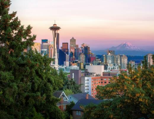 aerial view of buildings in Seattle; seattle hot dog empire